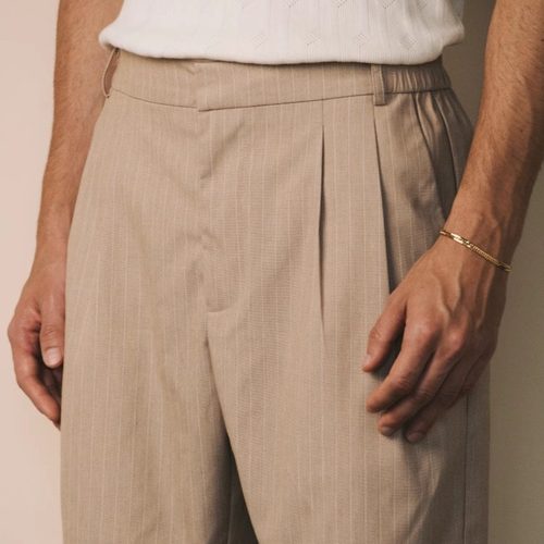 卡其色条纹休闲西装短裤老钱风