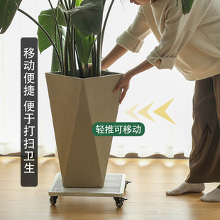 带刹车万向轮静音轮移动花盆托盘铁艺加厚特大号正方形底座带滚云