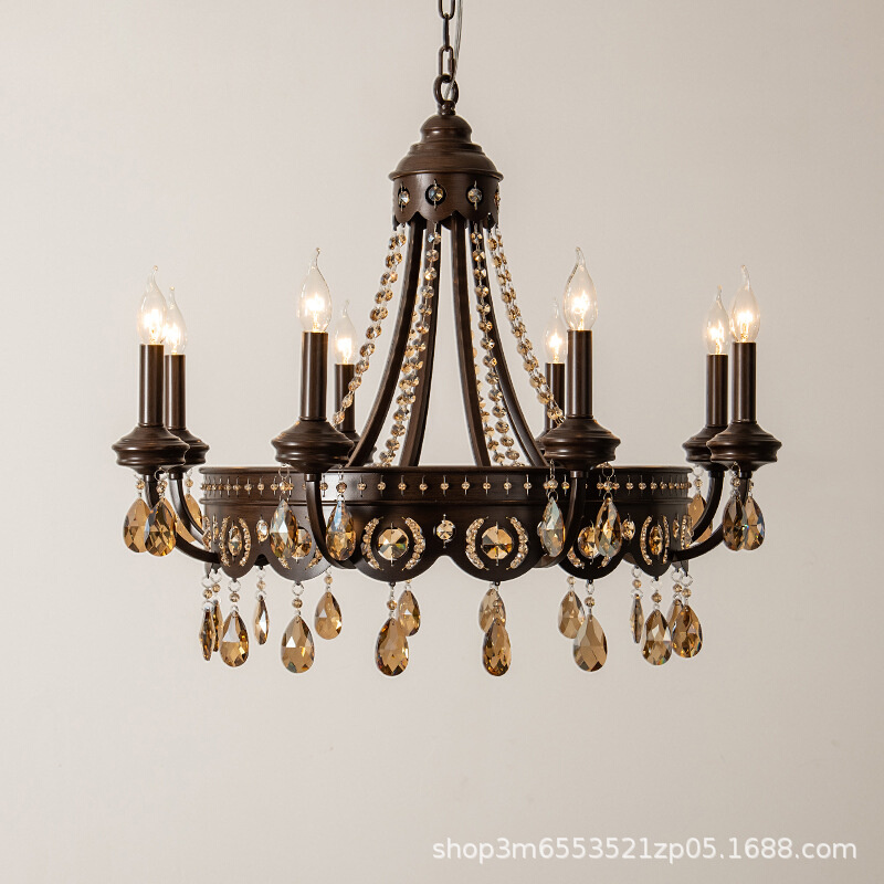 工厂批发美式复古吊灯客厅餐厅卧室法式大气轻奢水晶蜡烛乡村灯具