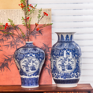 新中式 青花瓷落地陶瓷大花瓶可水培别墅样板间陶瓷花瓶高档花瓶