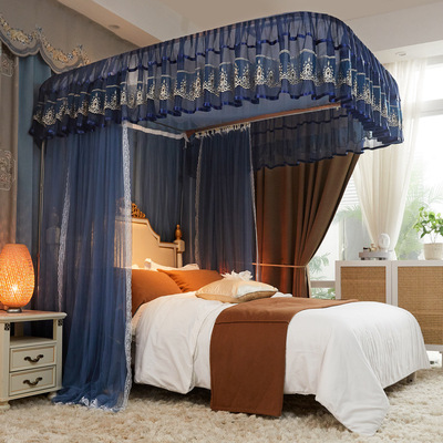 2023导轨式蚊帐宫廷落地u型床帘公主风三开门可升降家用卧室防蚊