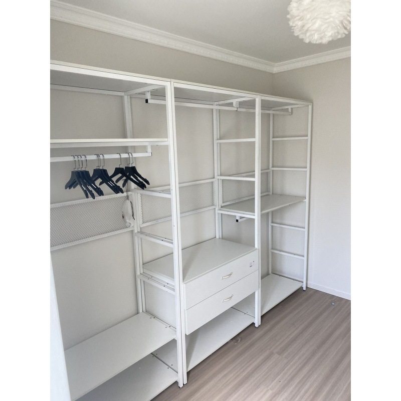 金屬家具框架开放式衣柜步入式衣帽间架子钢木结构铁艺挂衣架落地