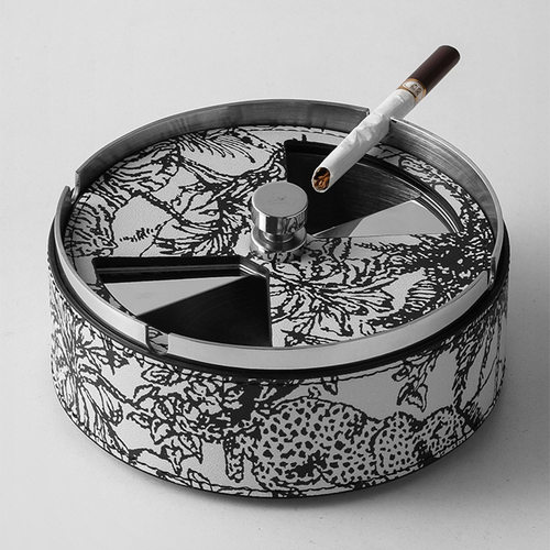 现代轻奢金属不锈钢皮革烟灰缸样板间办公室客厅高级感装饰品摆件