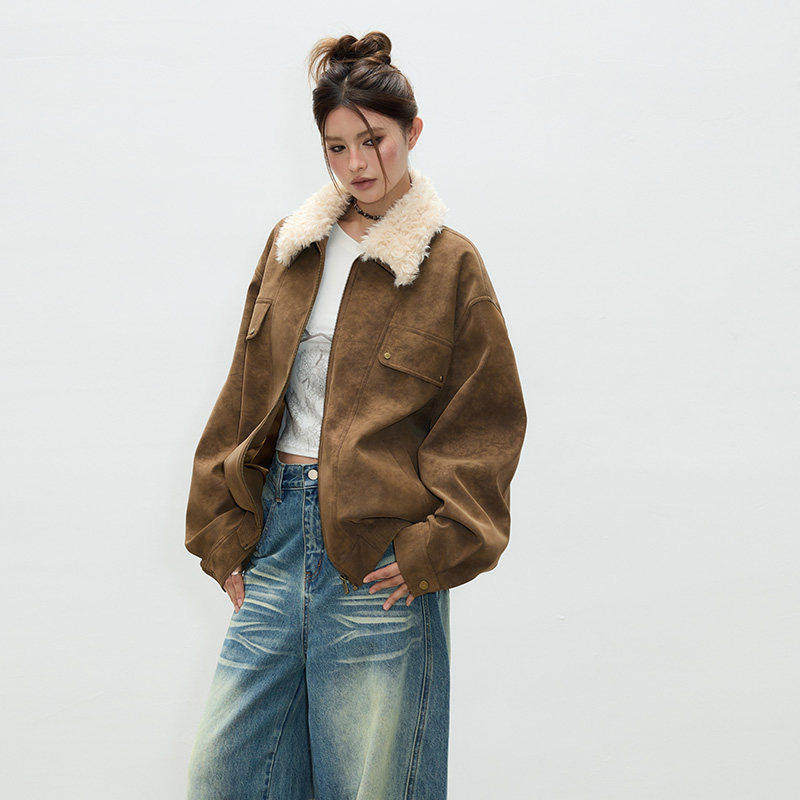 【昕怡专享】美式复古可拆卸领子棕色外套女2025初春宽,女装/女士精品,短外套,淘宝优惠券,粉丝福利购,淘宝优惠卷