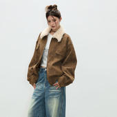 美式 昕怡专享 复古可拆卸领子棕色外套女2025初春宽