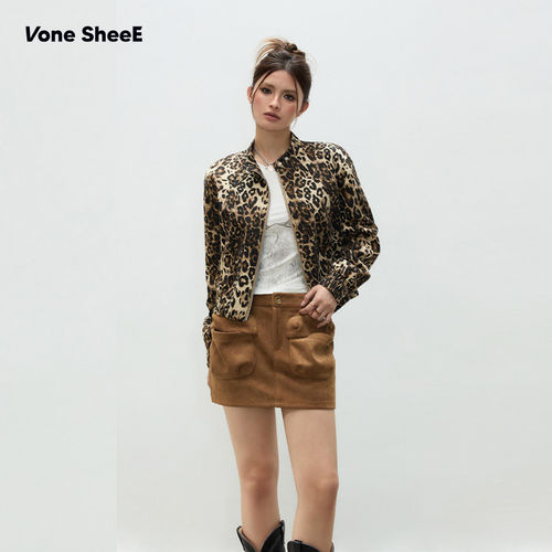 Vone SheeE美式复古立领短款豹纹外套女2026新款开春百搭辣妹上衣