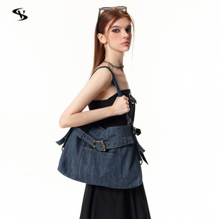 原创小众设计师斜跨包复古腋下包单肩包中古牛仔包包女