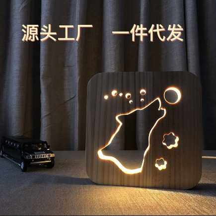 狼造型 木质工艺品 创意木头灯 装饰台灯FS-T1843W