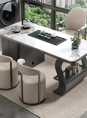 正品意式极板茶桌简椅组约合现岩代简轻奢办公室家用茶台茶几