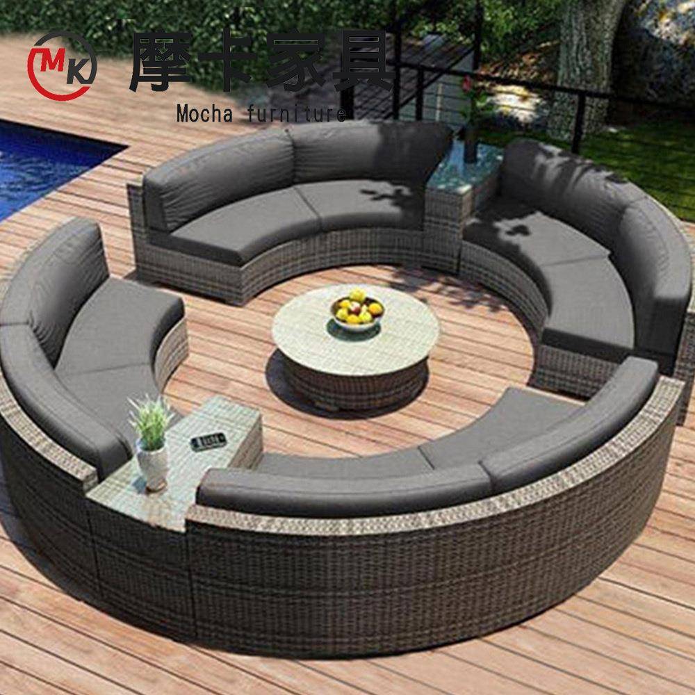 户外圆形藤编沙发椅客厅庭院花园半圆形室外泳池酒店休闲弧形沙发