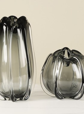 花朵造型加厚琉璃玻璃花瓶花器摆件餐桌样板房客厅电视柜极简摆设