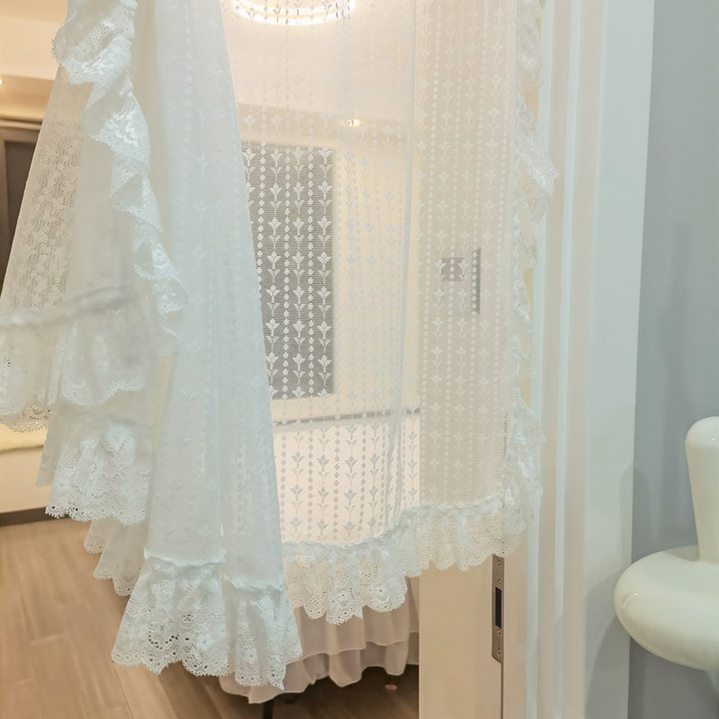 洛可可蕾丝公主纱帘法式轻奢卧室门帘防尘帘隔断短帘梦幻帘半帘子