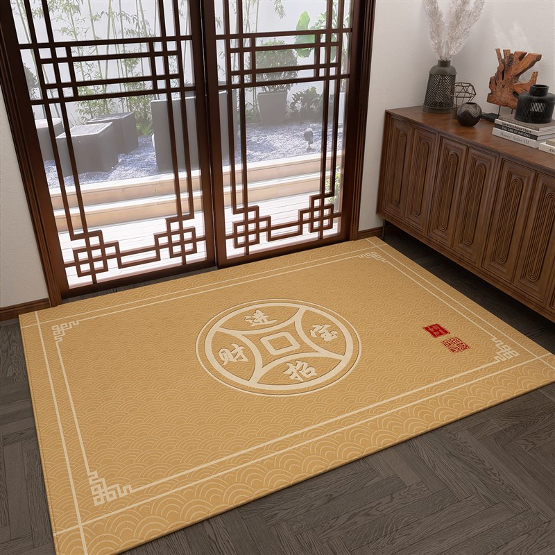 中式入户门地垫2024新款金色喜庆大门口垫子防滑玄关脚垫家用地毯