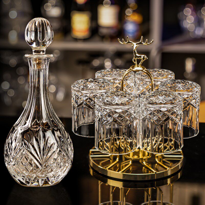威士忌洋酒杯套装水晶玻璃杯子高级感酒樽家用带收纳架轻奢