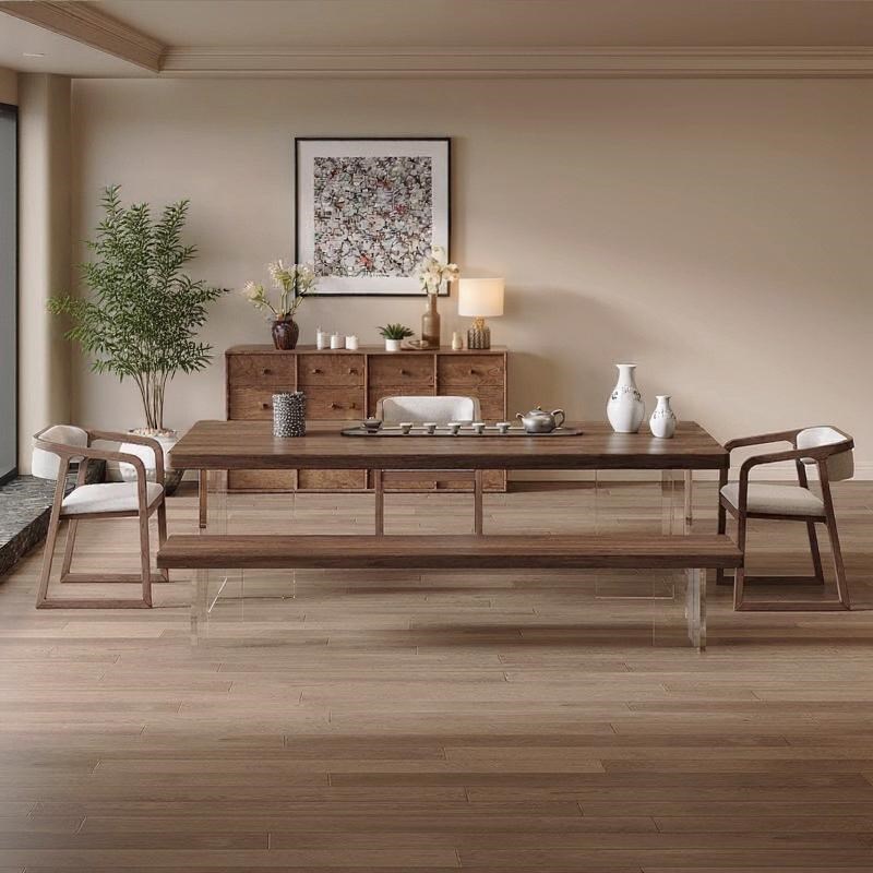 南美胡桃木全实木茶桌椅组合亚克力悬浮原木简约客厅茶台茶几