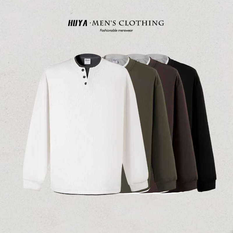 虎牙兄弟秋冬糯米双面暖绒假两件卫衣双粒扣领长袖男士 Z6328