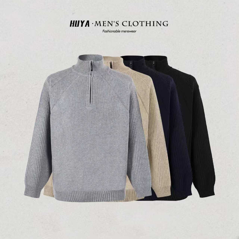 虎牙兄弟冬季毛衣时尚立领半拉链拼接纯色通勤宽松百搭长袖 M8098,男装,针织衫/毛衣,淘宝优惠券,粉丝福利购,淘宝优惠卷