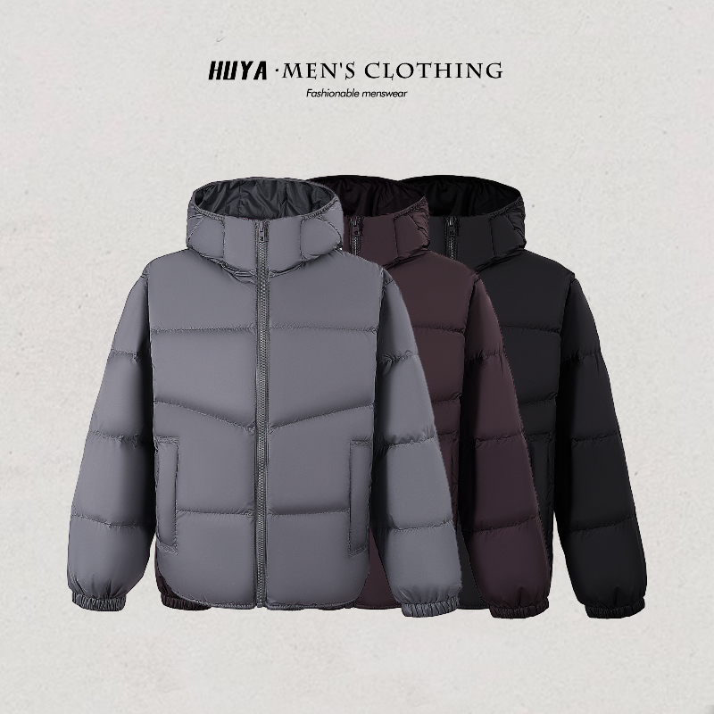 虎牙兄弟冬季国标90白鸭绒连帽休闲情侣纯色泡芙羽绒服男 UVD2617