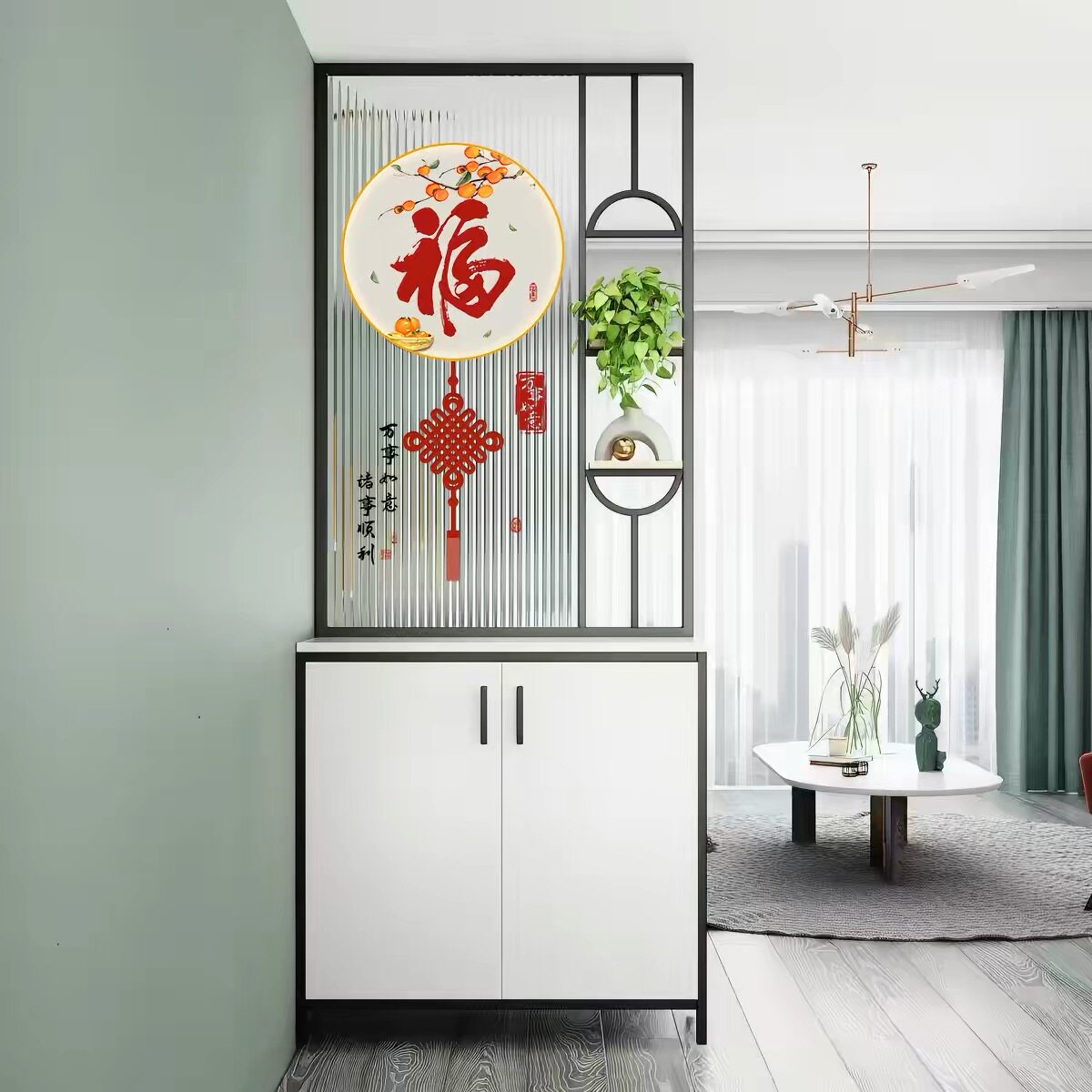 现代简约定制移动免打孔屏风隔断柜入户玄关客厅卧室长虹艺术玻璃