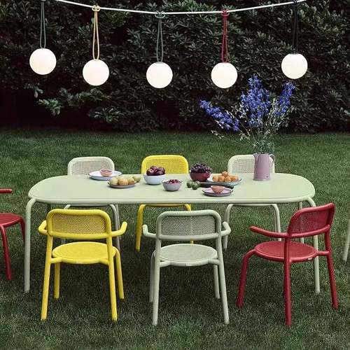 北欧轻奢户外铝合金餐桌椅室外庭院露台休闲聚会桌椅组合一桌多椅