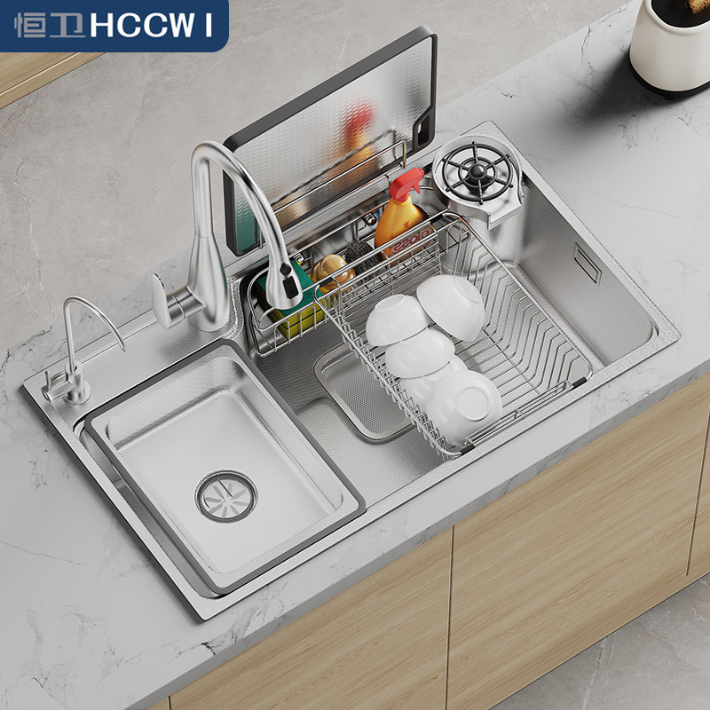 恒卫 日式集渣水槽聚小米粒大单槽厨房304不锈钢洗碗银洗菜盆加厚