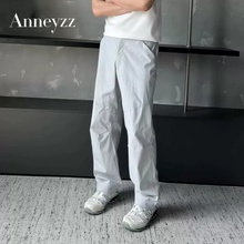 黑色解构速干冲锋裤男夏季薄款防水防风直筒裤子美式运动休闲