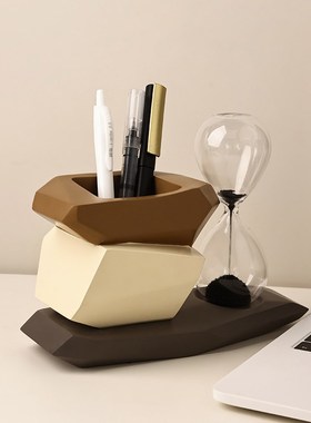 轻奢时来运转磁吸沙漏摆件办公室桌面创意工O位解压笔筒送老师礼