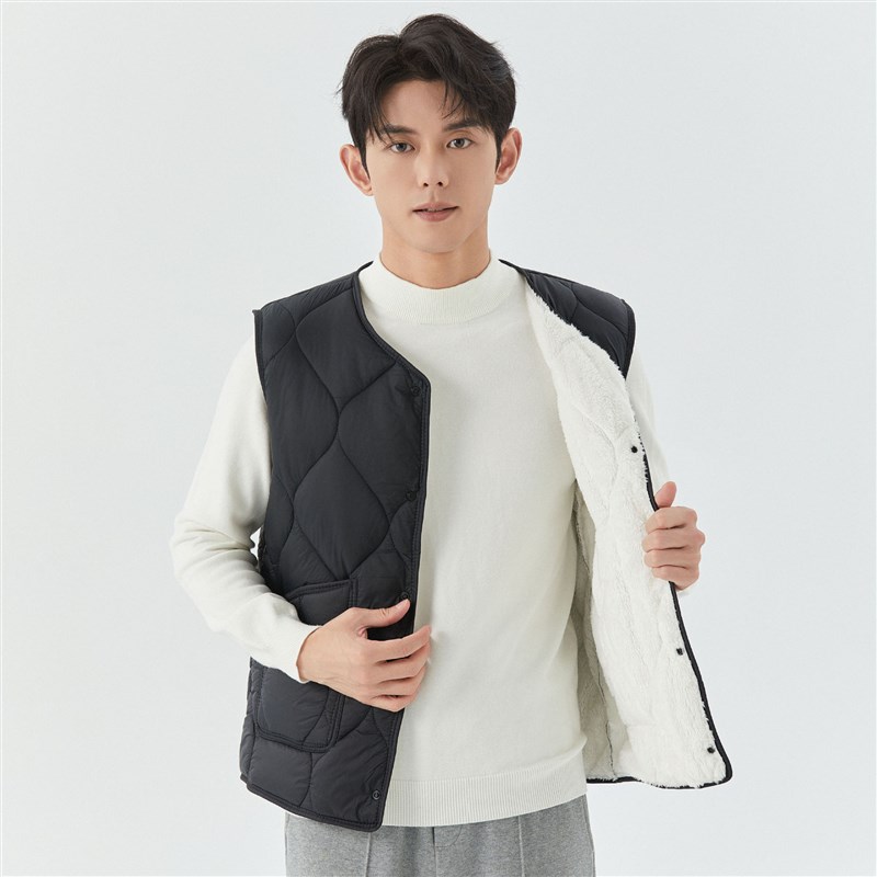 2024a秋冬羽绒棉马甲男加绒加厚青少年保暖背心内穿羊羔绒中老年