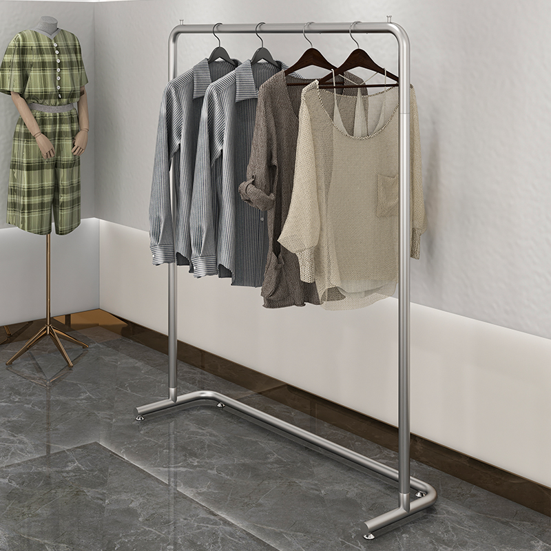 服装店展示架女j装店不锈钢拉丝货架网红落地陈列衣服挂衣杆服装