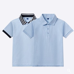 翻领班服 小学生校服儿f童装 短袖 t恤女童夏季 浅蓝色男童polo衫