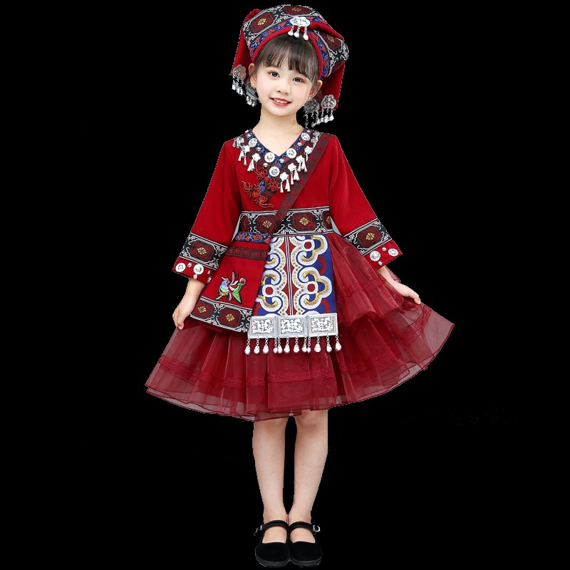广西壮族三月三服装儿童少数民族服饰男女童哈尼族V苗族彝族表演