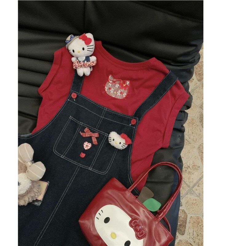 小个子俏皮活泼减龄牛仔背带裙套时尚套装