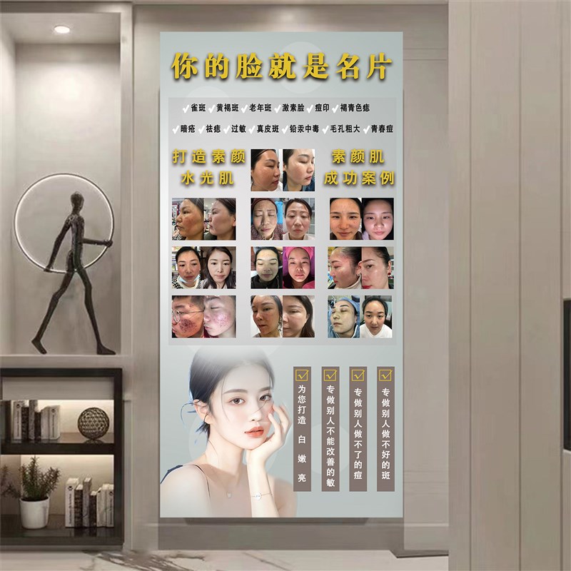 美容院皮肤管理宣传海报斑敏痘干炎皱祛斑K祛痘墙壁宣传图背景挂