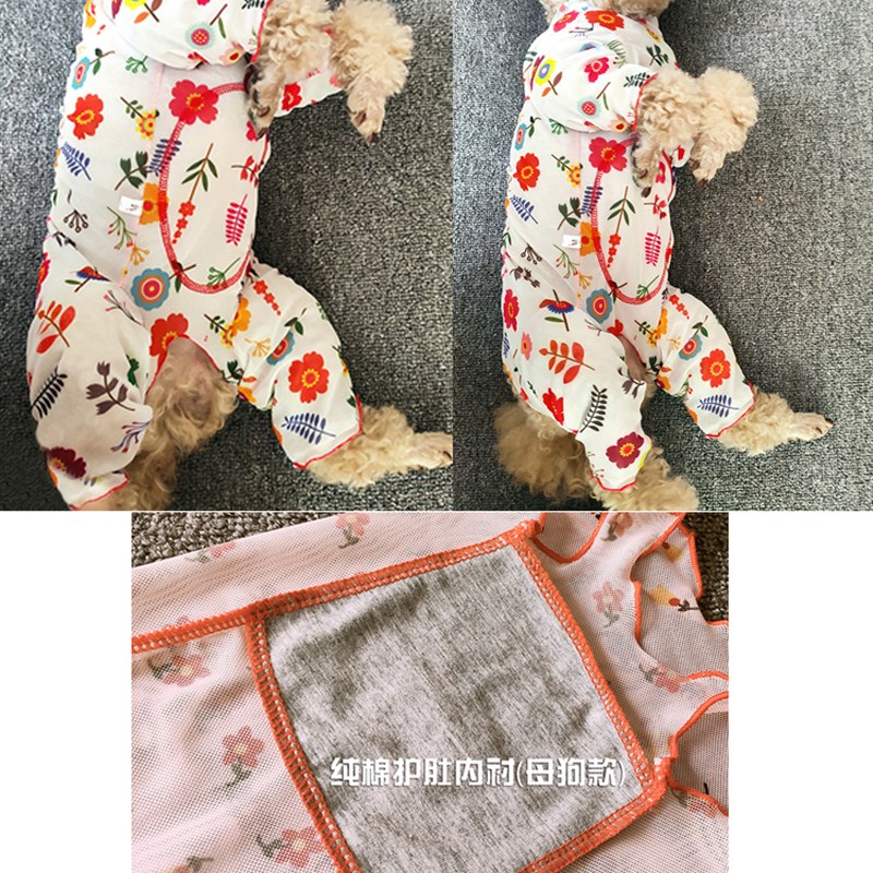 夏季薄款狗狗防晒防尘四脚衣服母狗包肚子网纱Q洞洞高弹面料木耳
