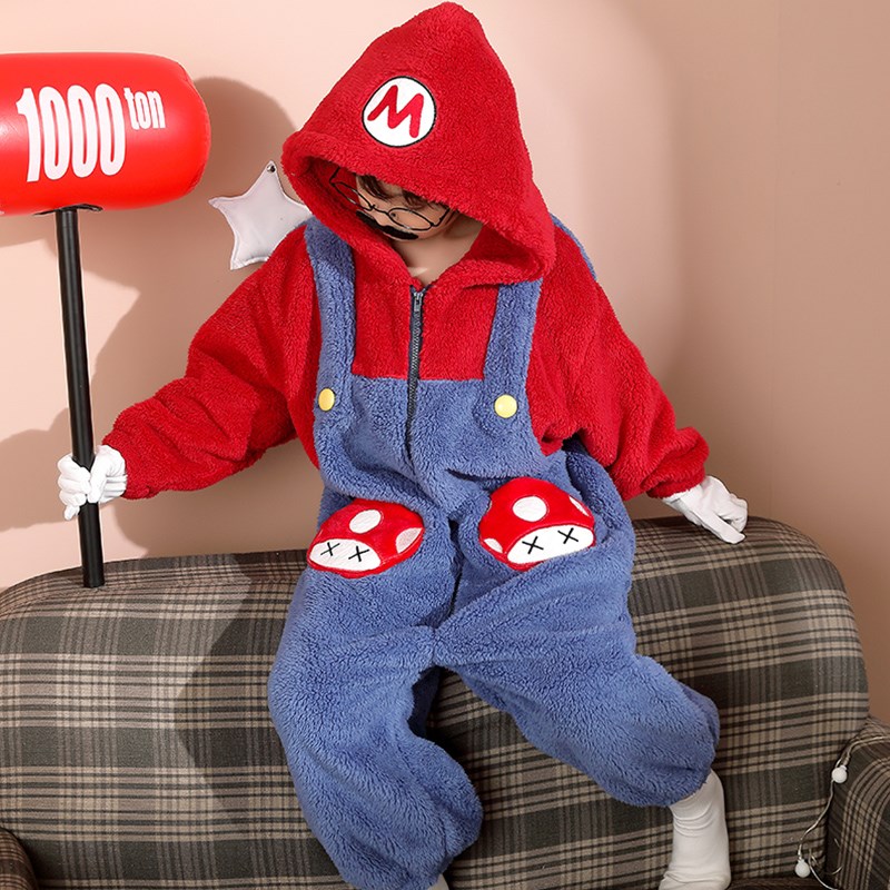 卡皮巴拉连体睡衣男童珊瑚绒秋冬款中大童防O踢儿童男孩法兰绒睡