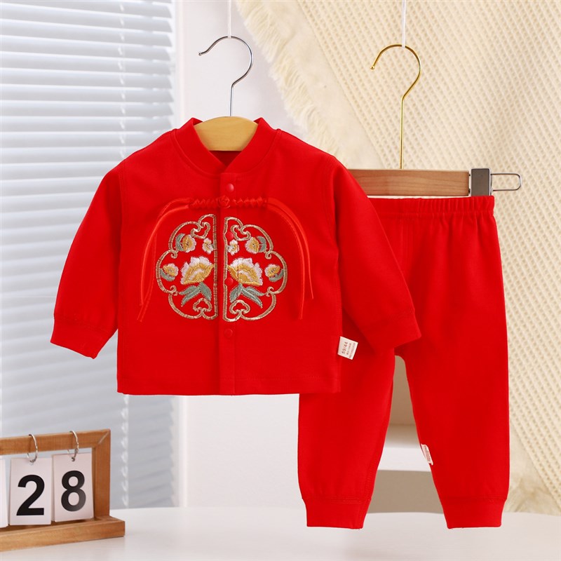 婴幼儿红色衣服套装满月宝宝周岁礼服59-100码百天宴喜.庆婴儿服