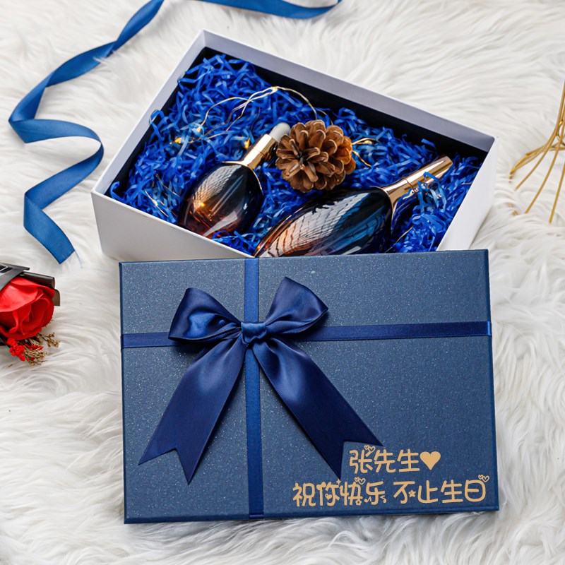 礼物盒空盒子简约蓝色礼盒包装盒送男G生装衣服围巾高级生日礼品