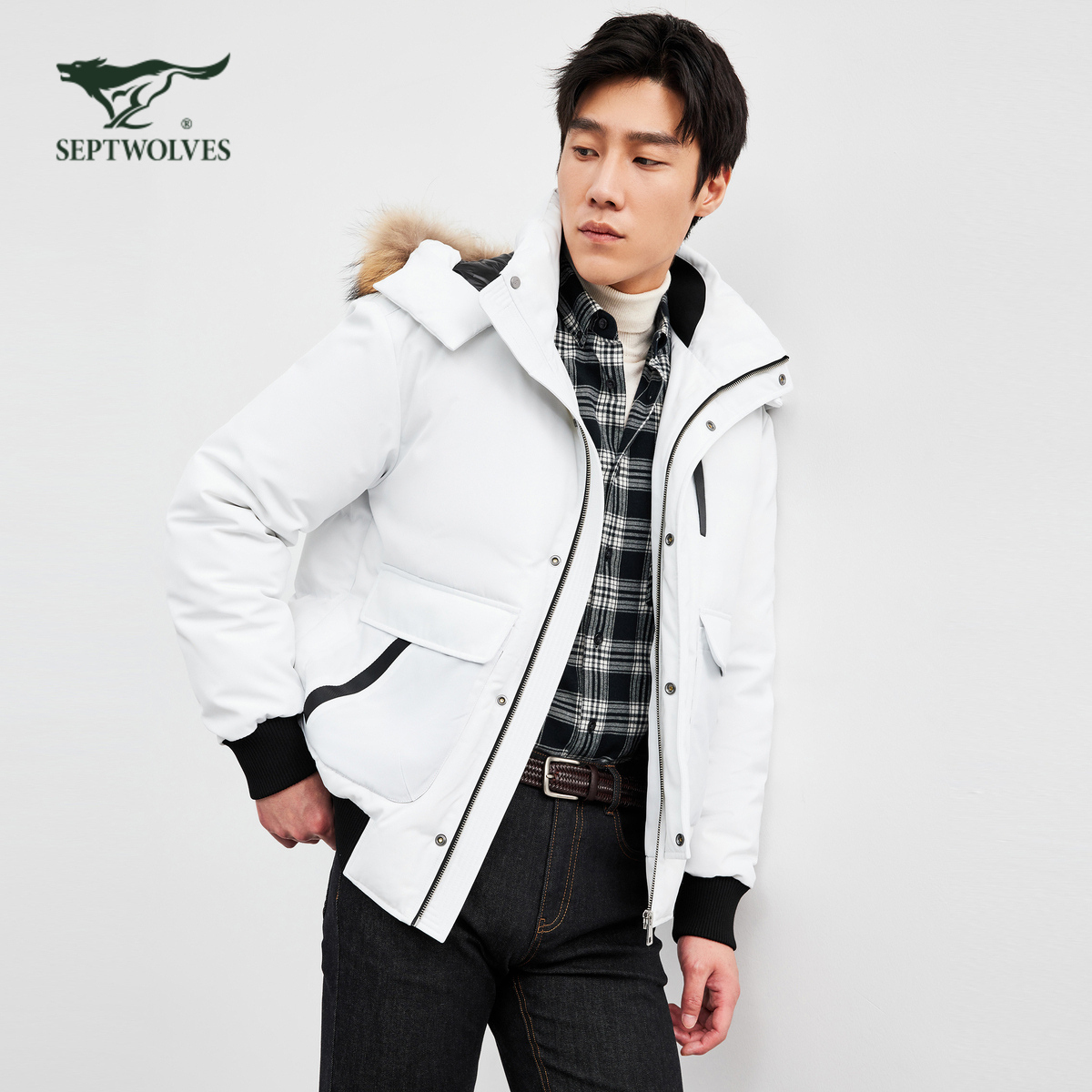 七匹狼男装奥莱短款羽绒服