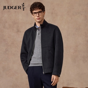 庄吉含山羊绒羊毛保暖短款夹克外套秋冬新款商务立领毛呢大衣男士