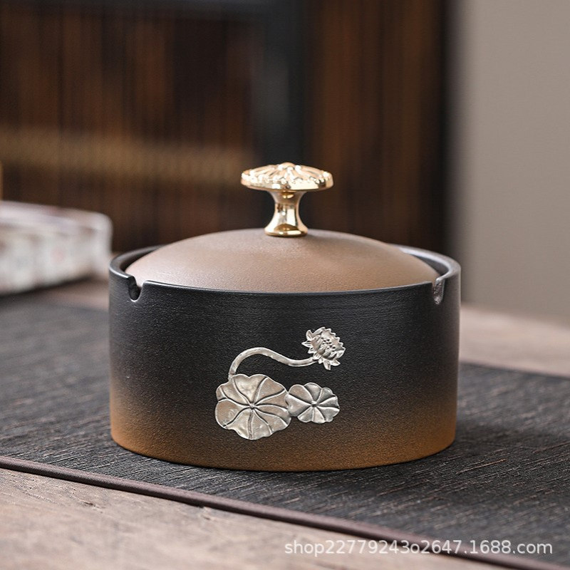 陶瓷烟灰缸带盖创意个性时尚办公室防飞灰大小号客厅家用欧式潮流