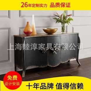 复古后现代玄关柜美式 饰柜 家用黑色仿古餐边柜橡木法式 新古典高装