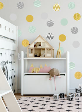 北欧简约黄色灰色芥末绿色圆点墙面贴纸儿童房可移防水墙贴QT010