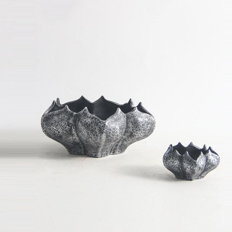 陶瓷盆花瓶简约样板间杨桃型插花器玄关餐桌工艺品售楼处软装饰品