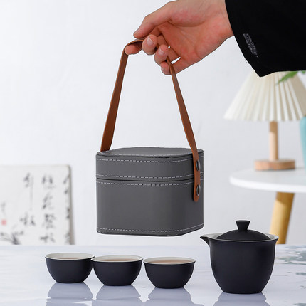 旅行茶具快客杯套装功夫茶具户外便携式一壶三杯盖碗茶杯陶瓷茶具