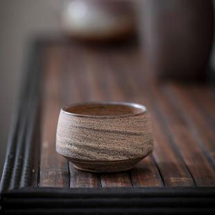 渔山杯 柴烧杯纯手工主人杯柴烧粗陶主人杯高端茶具古风茶具