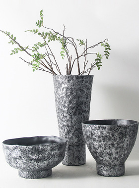 简约现代黑灰色陶瓷花瓶家居样板间售楼处软装插花器玄关桌面摆件