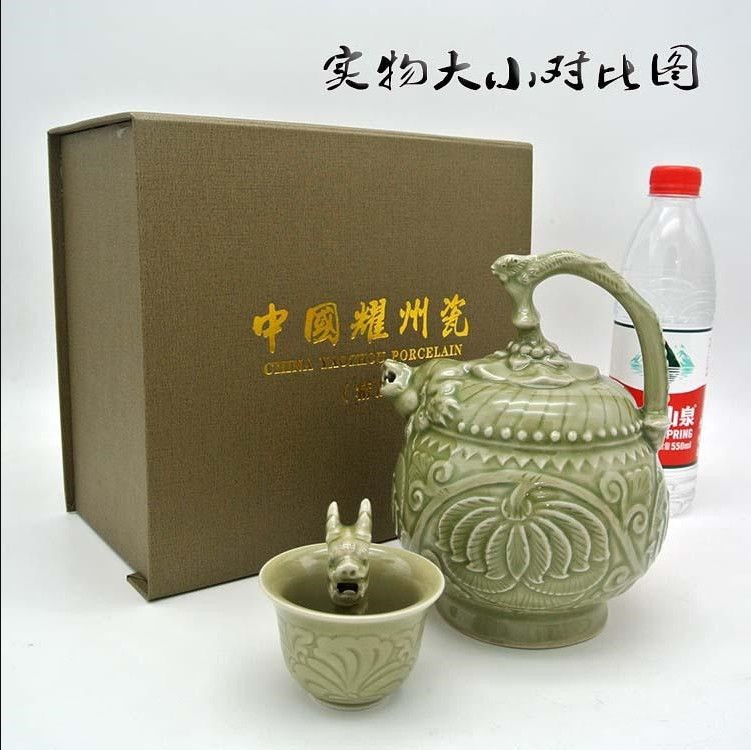 现货耀州瓷两件套公道杯倒流壶陶瓷摆件瓷器家居摆件公道杯可定