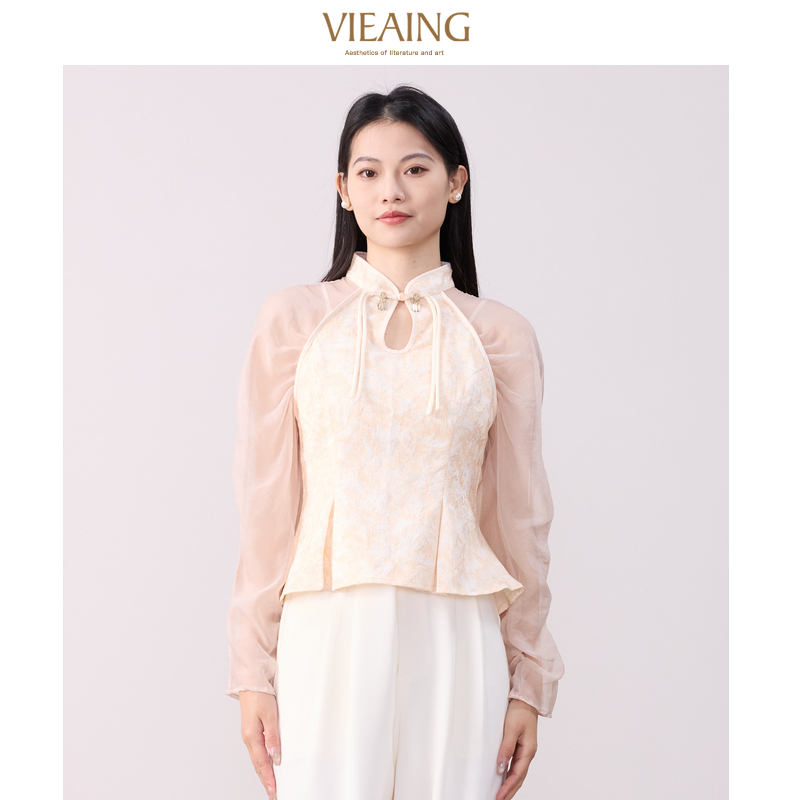 VIEA.ING薇迎新中式杏色国风衬衫