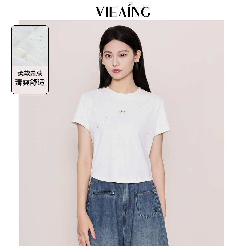 VIEA.ING薇迎白色休闲正肩T恤
