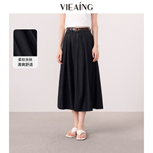 VIEA.ING薇迎灰色牛仔半身裙女2025早秋新款配腰带裙子宽松半裙